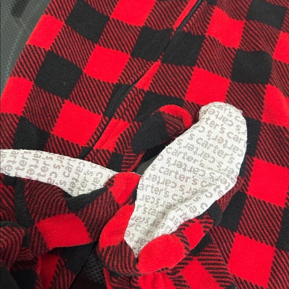 Girl 3T zipper fleece flannel 1piece footie pajama Christmas buffalo plaid heart - Picture 2 of 3